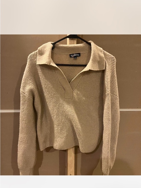 Freshman Sweaters - Freshman Beige V-Neck Collared Knit Sweater